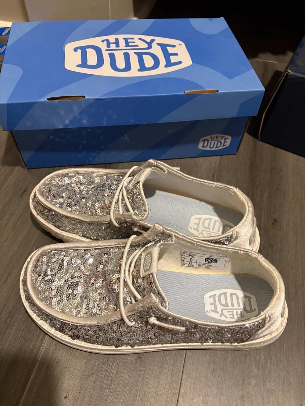 Hey Dude Silver Sequin Wally Loafers - Picture 1 of 4
